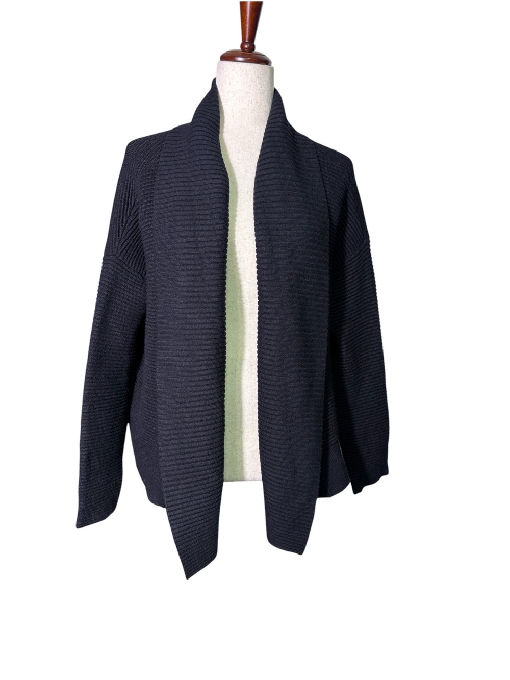 Anthropologie Black Ribbed Open Front Cardigan Sweater Oversized Size Small